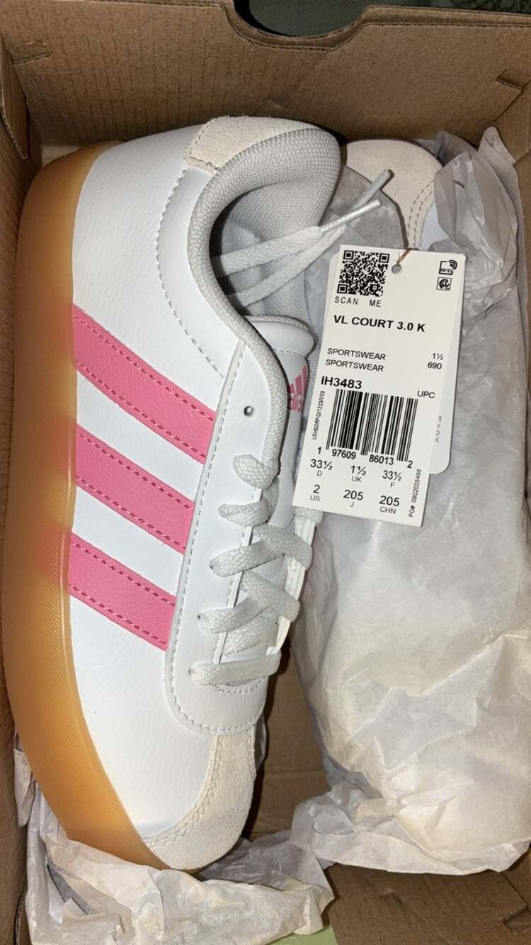 Adidas VL Court 3.0 K White Pink Sneakers Size 2